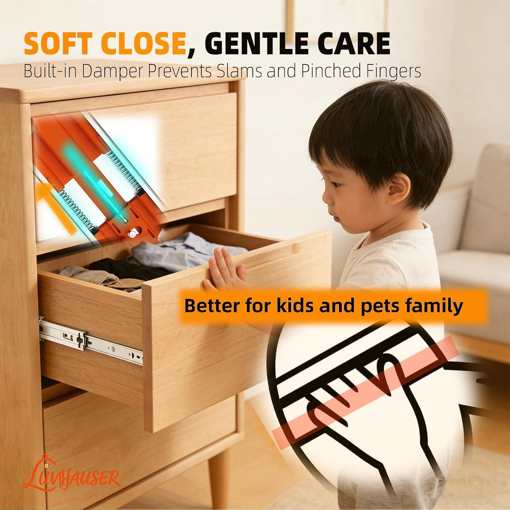 2 pair side‑mount 3‑section full extension soft‑close drawer, close-up detail