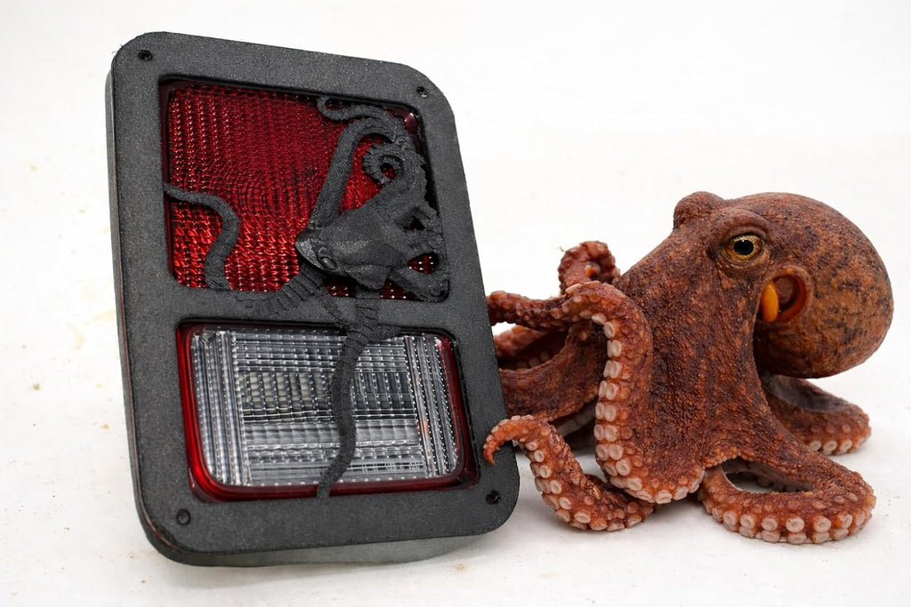 Robo Octopus Crawling n 3D - Black For Jeep Wrangler JK/JKU Rear Tail Light Covers (07-18) - Love Fish Octopus's Swimming Tentacles