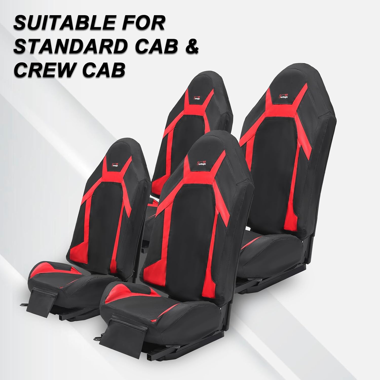 StarknightMT RZR Seat Cover with Pocket Water-Resistant Compatible with Polaris RZR (2014-2023 XP 1000/4, 2018-2022 RS1, 2017-2021 RZRXP Turbo/4), 1680D Cushion Protection, 2-4 Seater, Black & Red