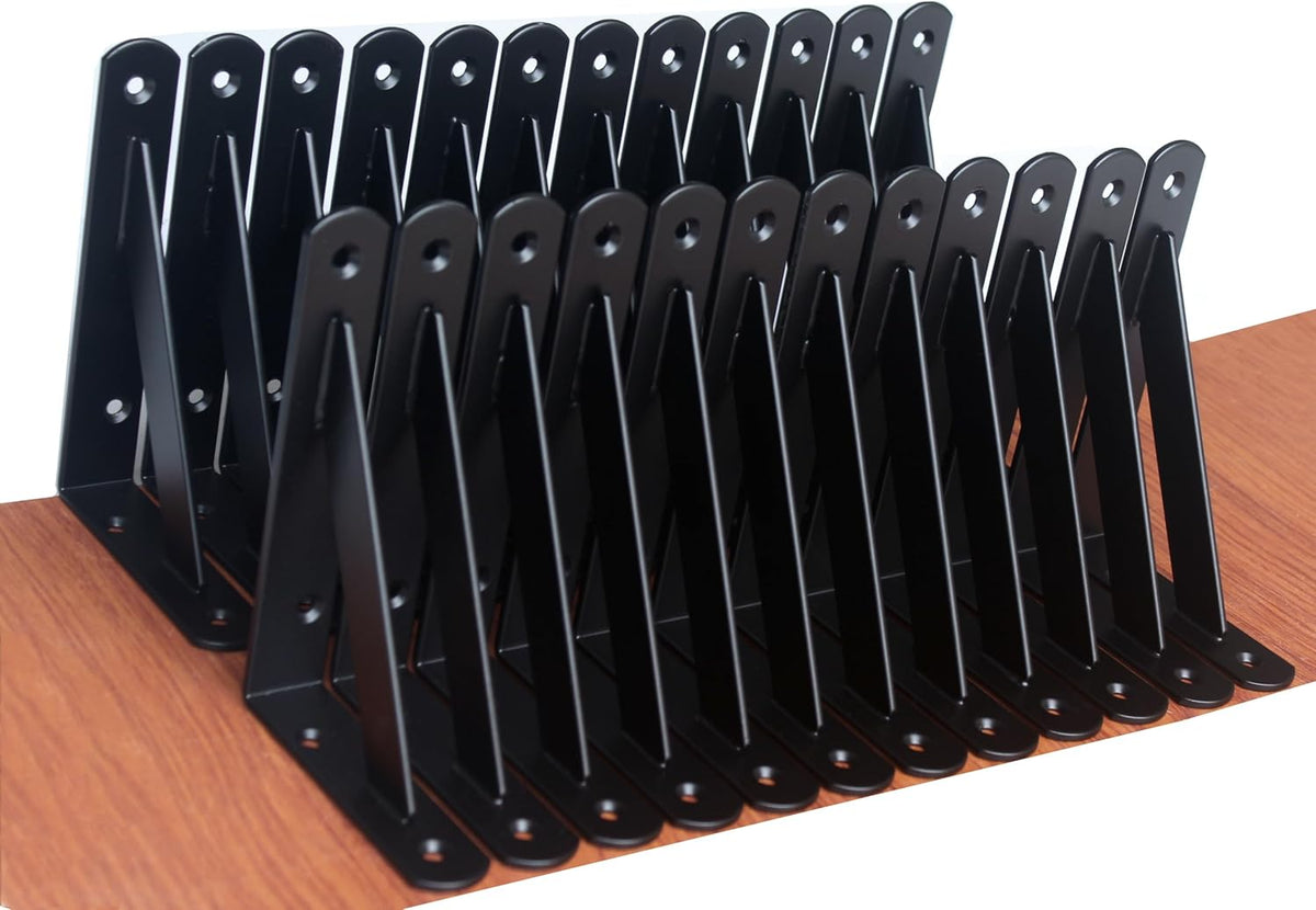 24 Pack L6 x H 4" Black Heavy Duty Shelf Brackets