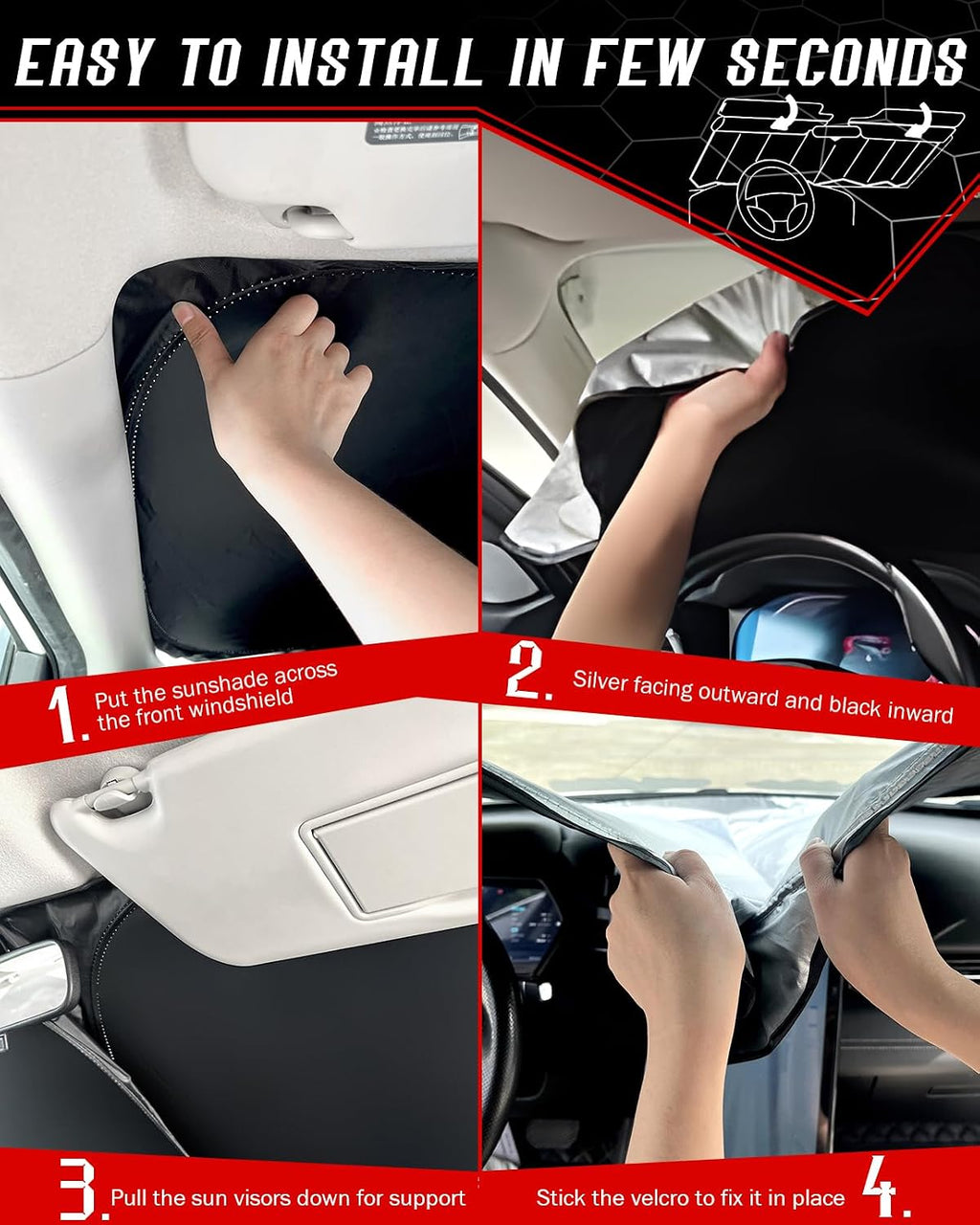 Custom Fit Windshield Sun Shade for Toyo-ta Land Cruiser 2026 2024-2025, Foldable, Easy to Install & Store, Full Coverage, 210T Reflective Fabric, Blocks 99% of UV Rays