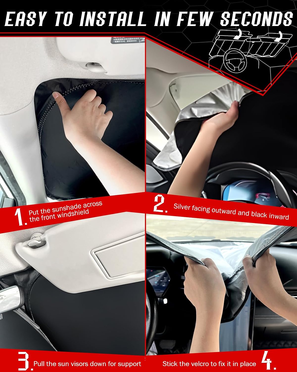 Custom Fit Windshield Sun Shade for Toyo-ta Land Cruiser 2026 2024-2025, Foldable, Easy to Install & Store, Full Coverage, 210T Reflective Fabric, Blocks 99% of UV Rays