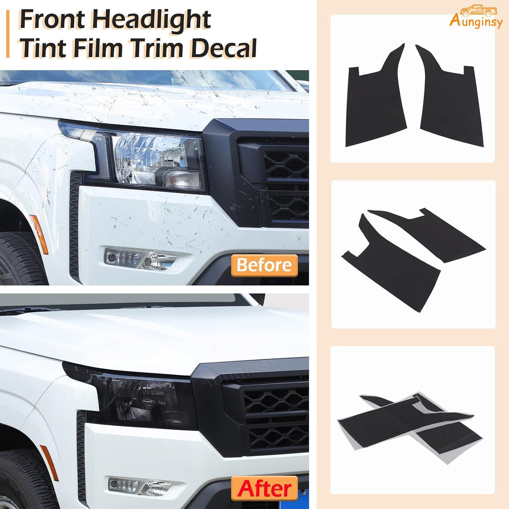 Car Front Headlight Tint Film & Rear Taillight Trim Sticker Compatible with Nissan Frontier 2022-2025, Precut Taillight Headlight Lamp Overlay Kit Black Transparent TPU Decals Protector Accessories