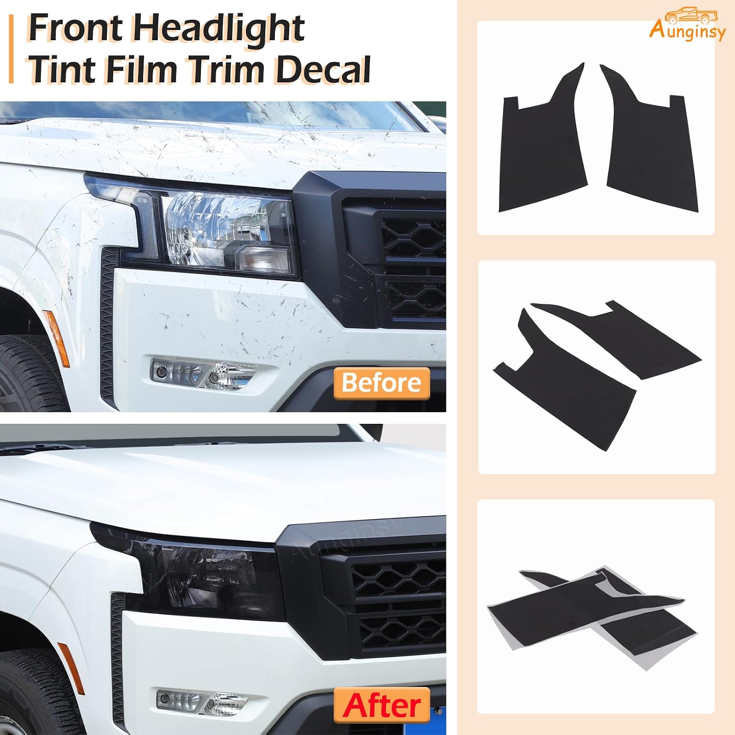 Car Front Headlight Tint Film & Rear Taillight Trim Sticker Compatible with Nissan Frontier 2022-2025, Precut Taillight Headlight Lamp Overlay Kit Black Transparent TPU Decals Protector Accessories