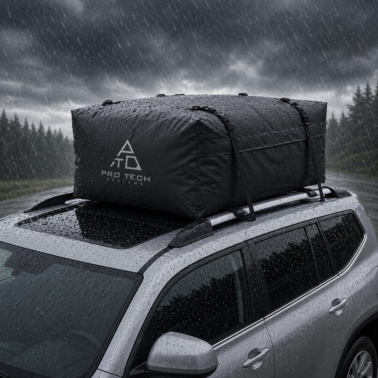 Journeyer 18 Waterproof Rooftop Cargo Carrier Bag, 18 Cubic Feet Vehicle Roof Storage with Straps & Door Hooks, Heavy Duty Car Top Carrier for SUVs, Vans, RVs & Trucks, 48" x 36" x 18"