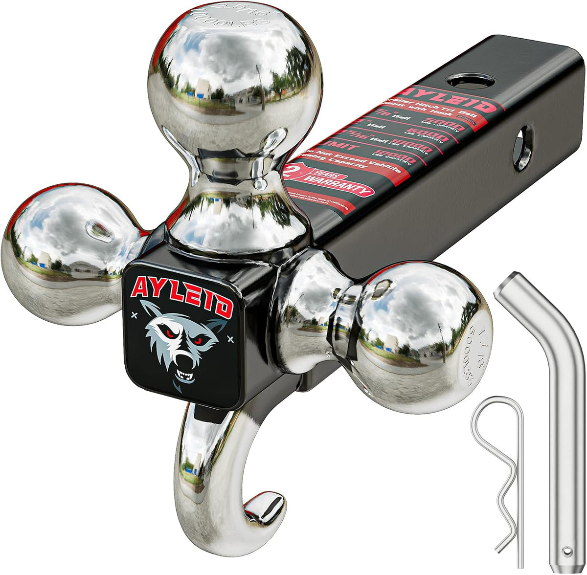 ayleid trailer hitch tri-ball mount with hook &, main product view
