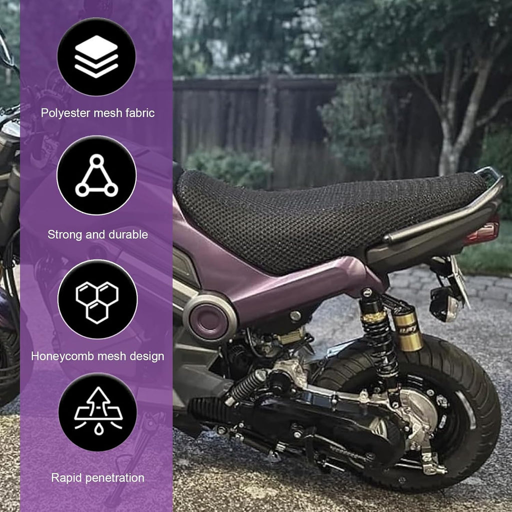 Motorcycle Scooter Seat Cover, Honeycomb Mesh Motorcycle Seat Cover, Breathable Comfortable Motor Protective Accessories, Universal for Most Vehicles (Black #M)