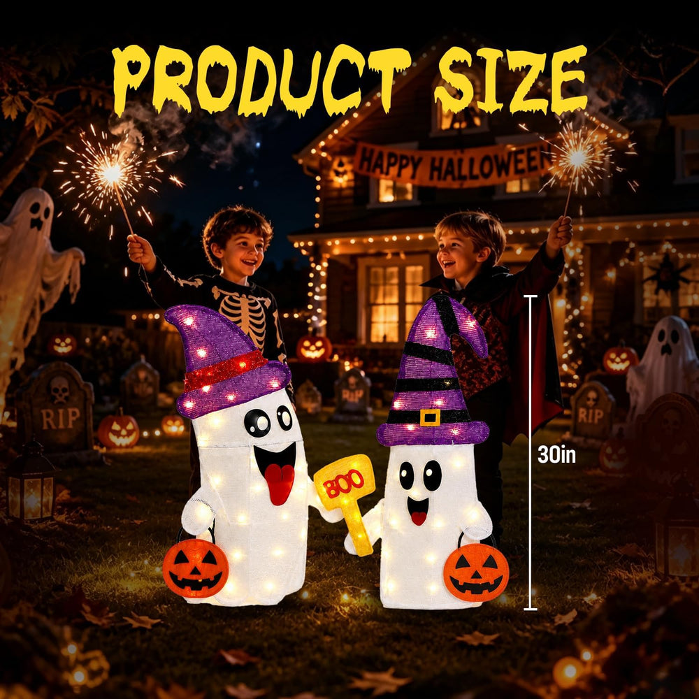 2 Pack 30Inch Halloween Decorations Outdoor Light Up Ghost Decor