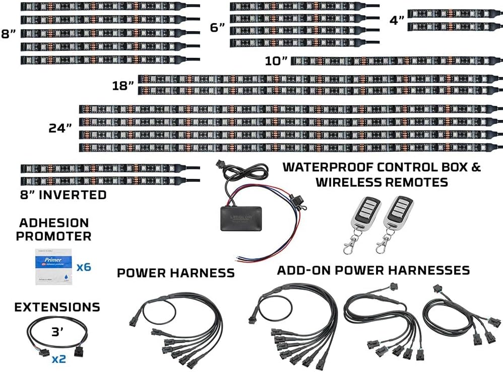 LEDGlow 20pc Advanced Million Color LED Neon Underglow Lighting Kit Fits Can-Am Ryker Motorcycles - Automatic Brake Lights Feature - Waterproof Control Box w/Remotes - Multi-Color Flexible Strips