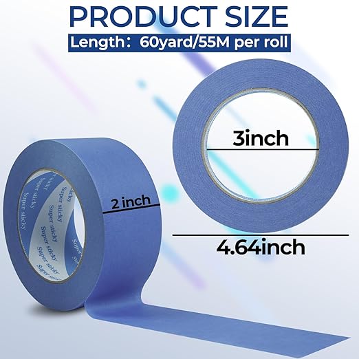 10 Rolls Blue Painters Tape 2 Inch, Bulk Masking Master Tape 60 Yards, Wall