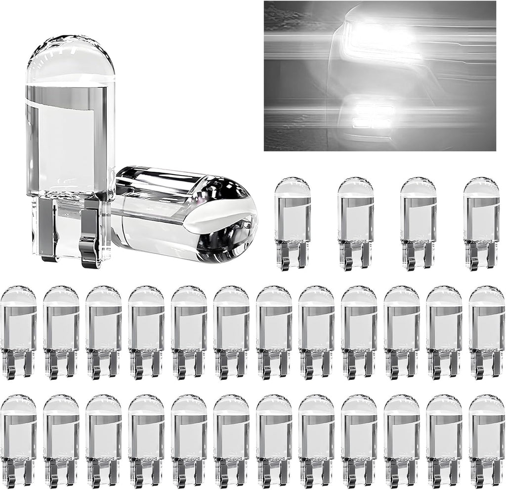 30 PCS 194 Car LED Light Bulbs, 12V T10 6000K Bright Lights Interior Bulbs Replacement, 168 2825 W5W Wedge COB LED Error Free Bulb for Car Dashboard Dome Sign Lamps (White)