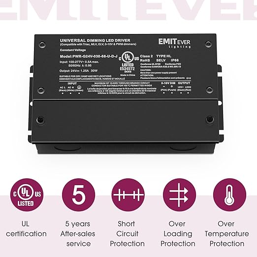EMITEVER Dimmable Led Driver, 2 Packs 30W AC 110V-277V to DC 24V Transformer - Image 7