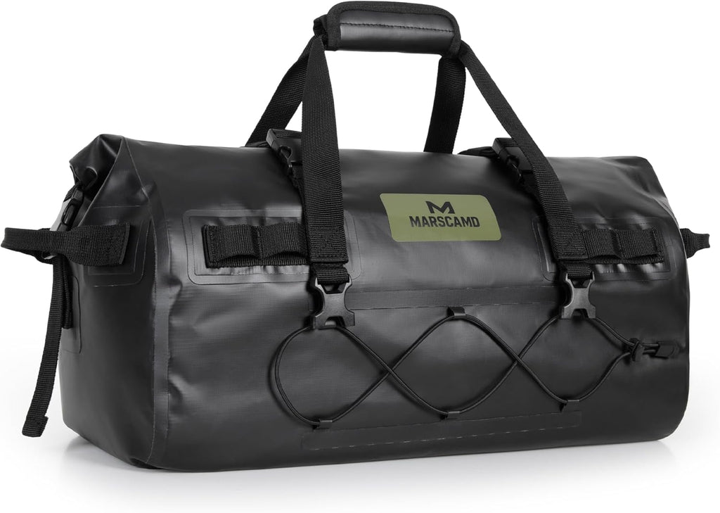 Marscamd Waterproof Motorcycle Dry Bag, Tail Saddle Luggage with 4 Quick-Release Mounting Straps, Roll-Top Closure, Travel Duffel for Motorcycling, Camping, Road trips (Black, 60L)