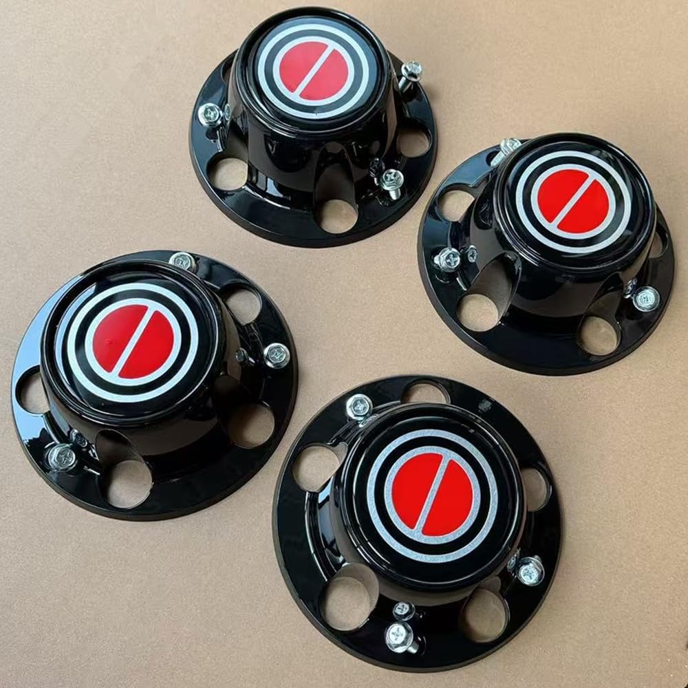 4pcs Gloss Black for 1980-1996 F150 Bronco Van Chrome Wheel Hub Center Caps RED Center (Red)