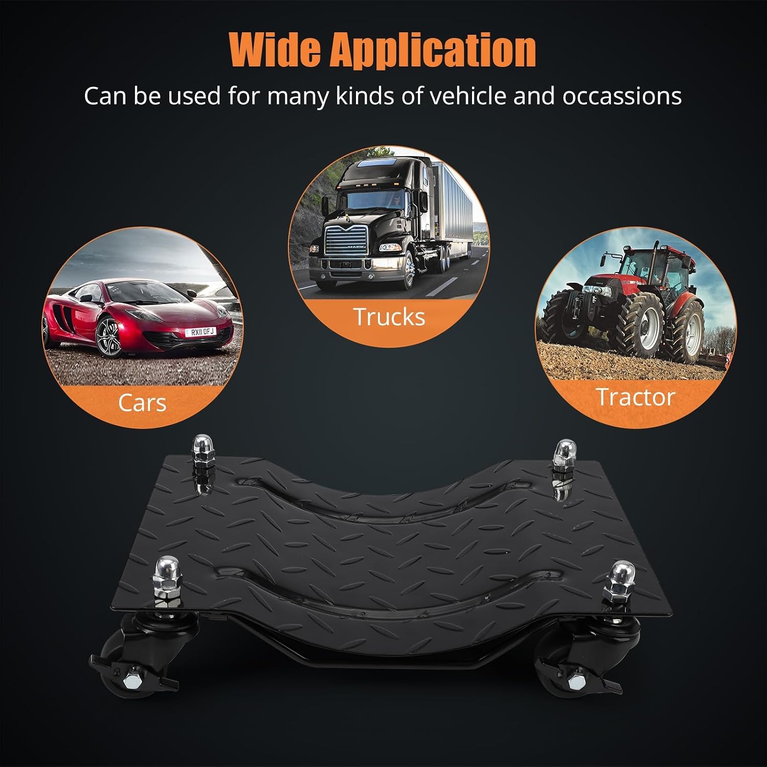 Car Dolly Set of 4, 6000 lbs Moving Tire Stake with Swivel Nylon Casters | 360° Swivel Nylon Casters & Dual Brakes