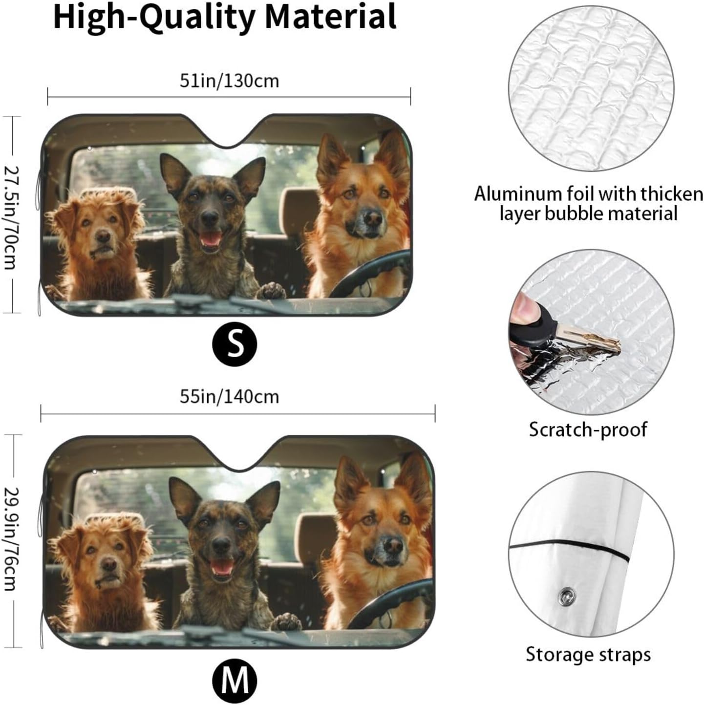 Dog Animal Driving Windshield Sun Shade, Front Window Sunshade Cover Sun Visor Shield Foldable Uv Ray Reflector for Car SUV Truck