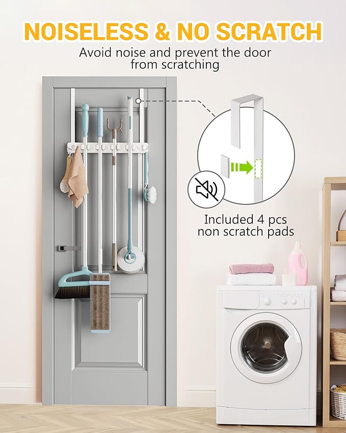 Lorbro Broom Holder Door Mount, Over the Door Broom and Mop Holder - Image 2