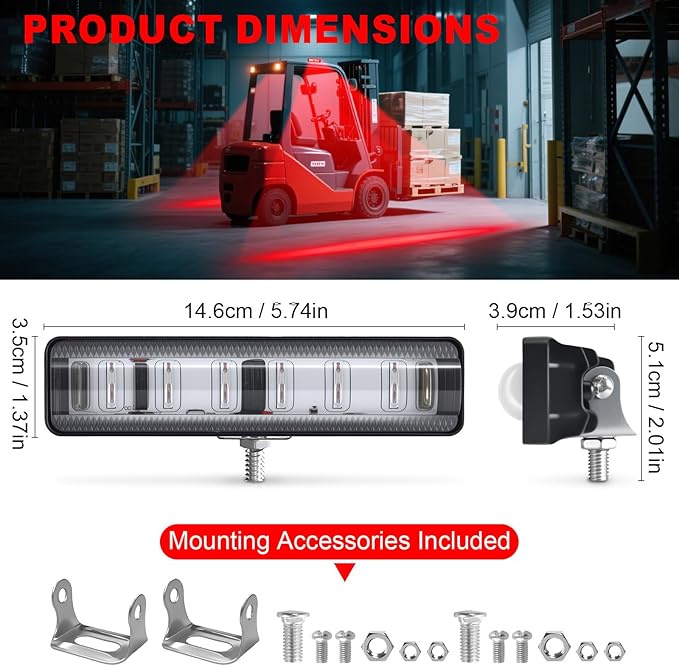 LED Forklift Safety Light Red for AGV Automated Guided Vehicle, Forklift Truc...