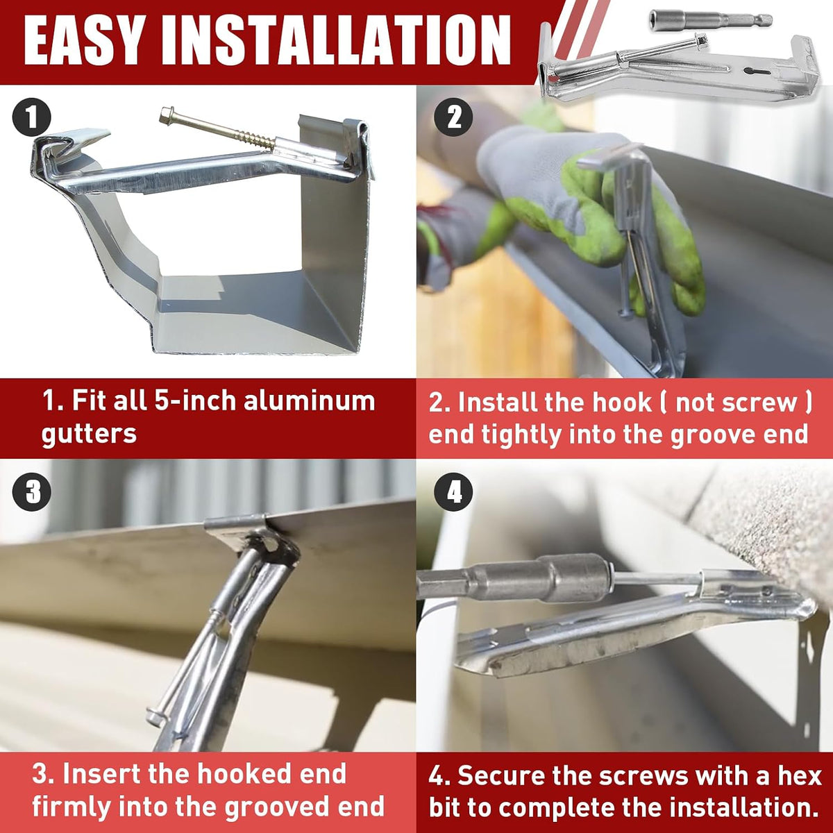 hidden gutter hangers 5 inch k style, package contents