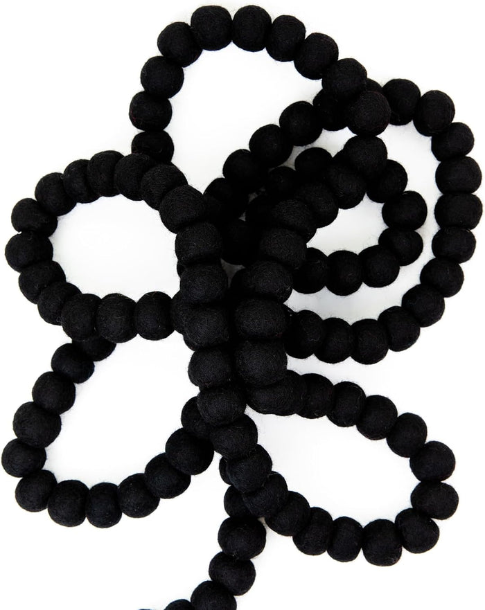 Black Felt Ball Garland, Wool Pom Pom Garland for Halloween Christmas Decor