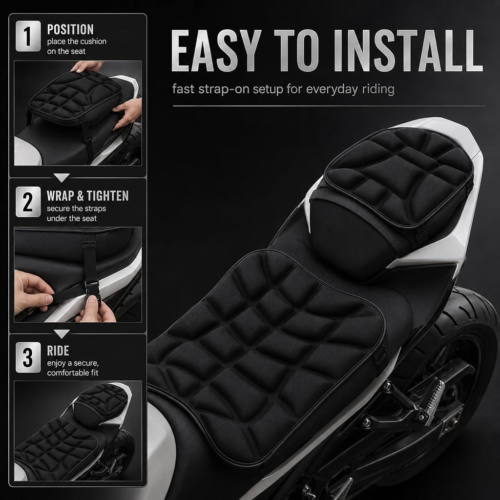 Motorcycle Seat Cushion for CFMOTO Papio CL 2022-2026 | Front Rear Set | Shock Absorbing Comfort | 3D Pressure Relief | Breathable Surface | Secure Strap Fit
