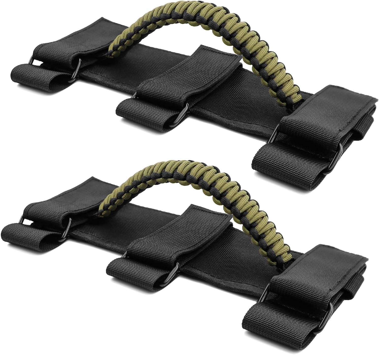2 Pack UTV Grab Handles for 1.5-2 inch Bars- Roll Bar Grab Handles for UTV&ATV Compatible with Polaris RZR,Can Am,Kawasaki Mule,Honda Pioneer,Paracord Bar Handles,Black&Olive