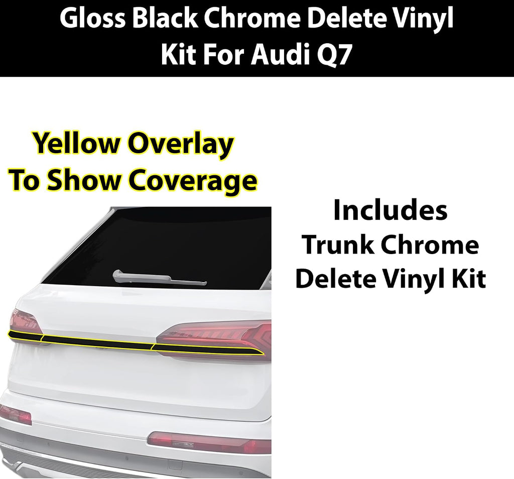 BOGAR TECH DESIGNS for Audi Q7 2020-2024 Top Rear Trunk Chrome Delete - Precut Vinyl Trim Overlay, Gloss Black Blackout Look