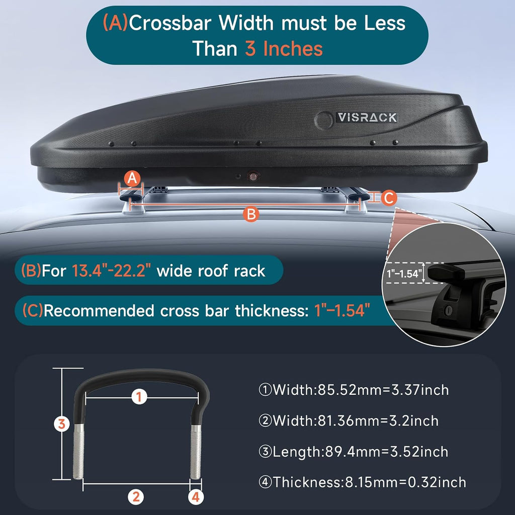 Rooftop Cargo Box, 13 Cubic Ft, for Family Travel and Road Trips, Black | 3D Diamond Embossing Weather-Resistant Hard-Shell Roof Box with Security Locks 130 LBS Capacity 56" L x 30" W x 13.7" H