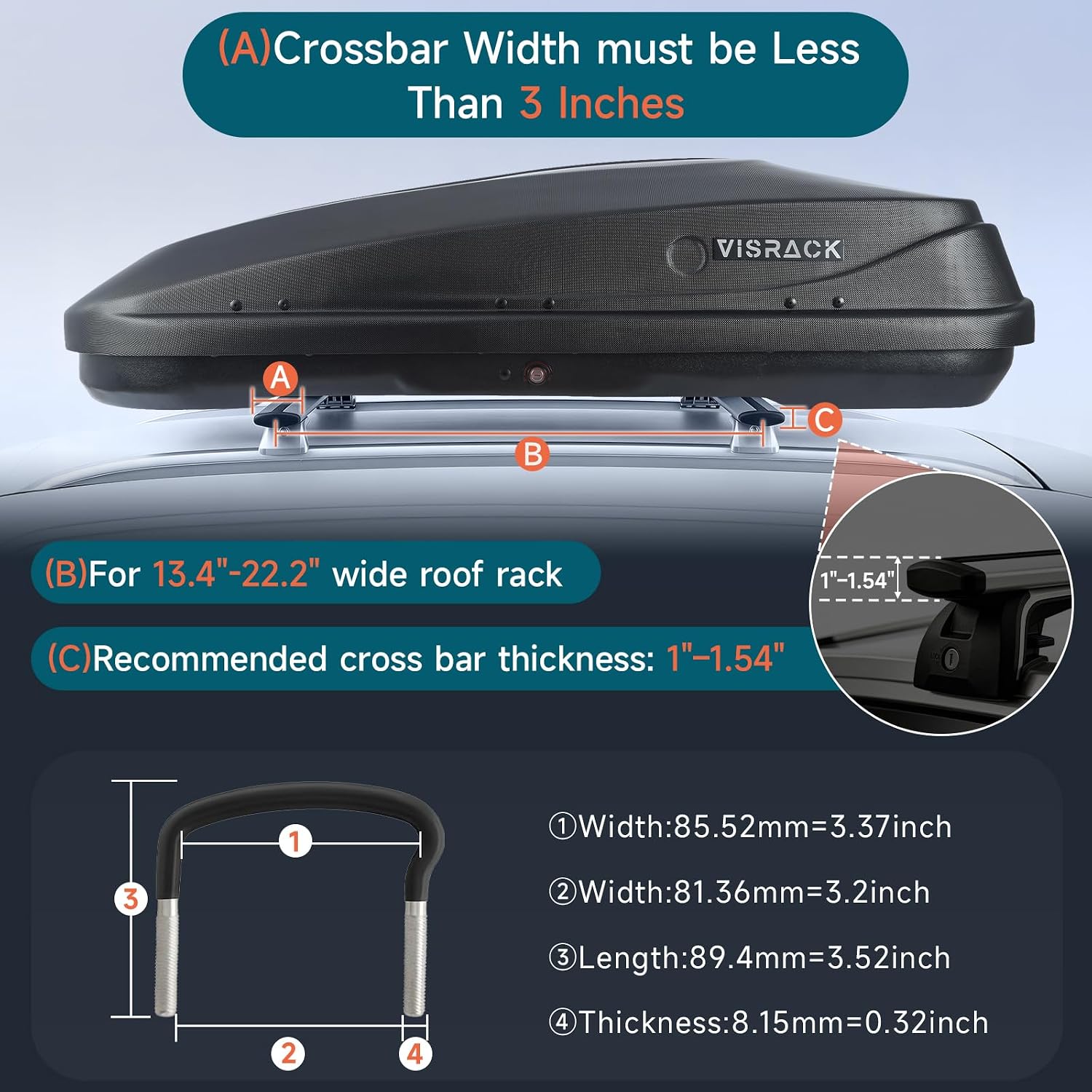 Rooftop Cargo Box, 13 Cubic Ft, for Family Travel and Road Trips, Black | 3D Diamond Embossing Weather-Resistant Hard-Shell Roof Box with Security Locks 130 LBS Capacity 56" L x 30" W x 13.7" H