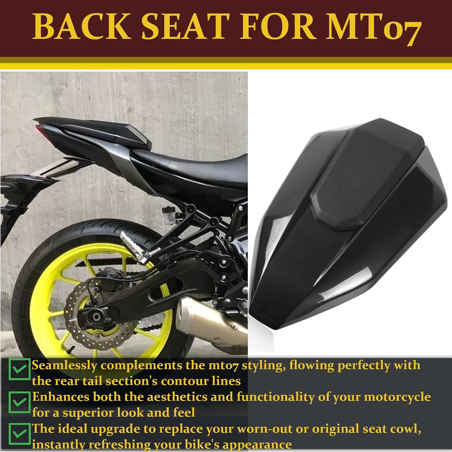 Motorcycle Rear Seat Cowl mt07 Rear Seat Cover Passenger Pillion Solo Fairing Cover Tail Section fit for Ya&m&a&ha MT07 FZ07 MT 07 FZ 07 MT-07 FZ-07 2014-2021 (Matte black)