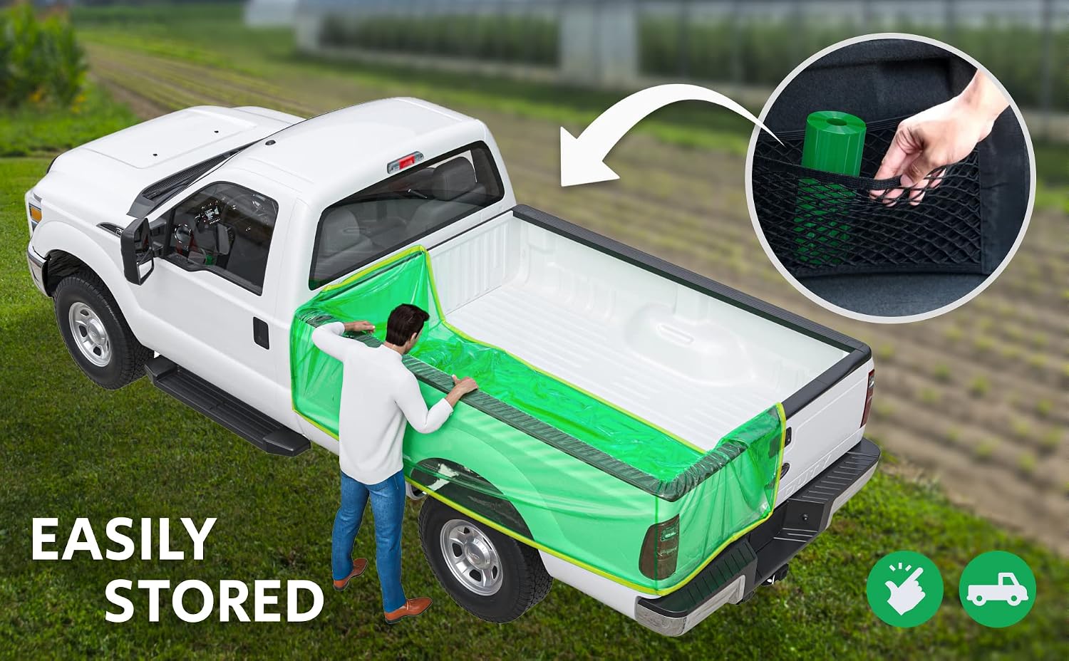 TidyFriend Truck Bed Bag 101" x 75" x 50", Heavy Duty Waterproof Truck Bed Storage Liner with Drawstring – Reusable Dumpster Bag for Waste Management, Hauling, and Moving (Green)