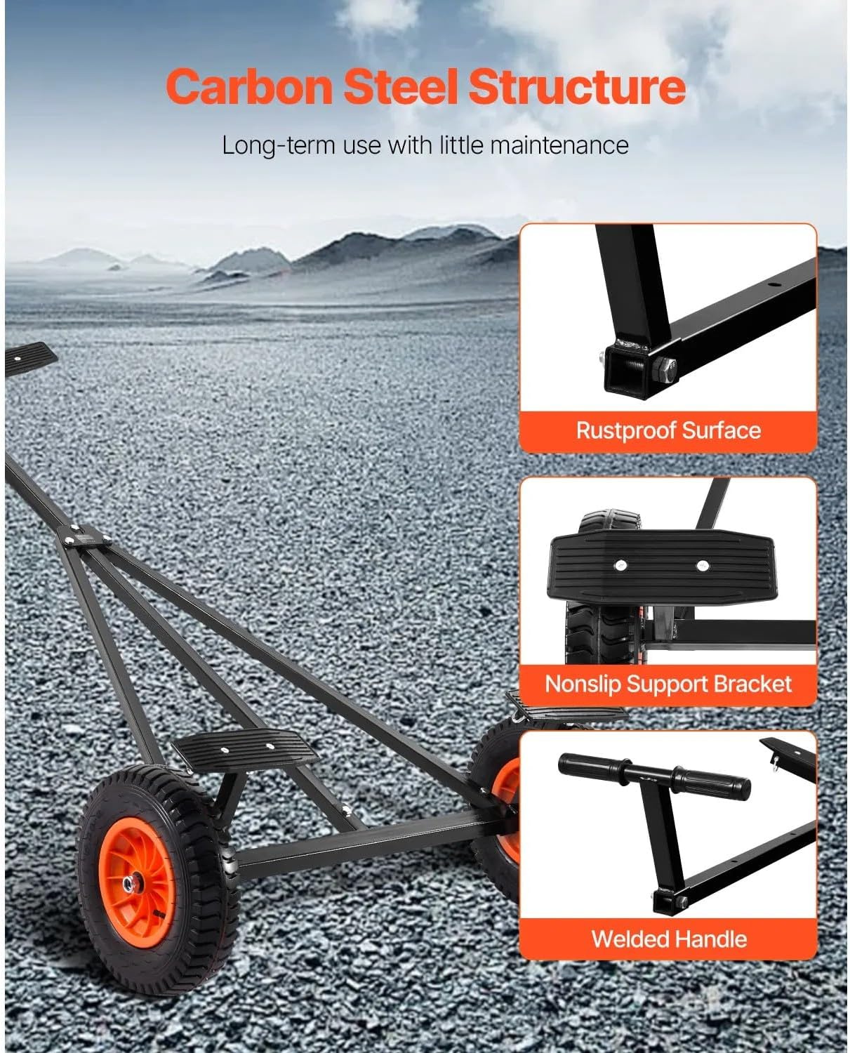 Heavy Duty Boat Trailer Dolly, 420 lbs Load Rating, Adjustable Carbon Steel Mover with 15.7 Inch Pneumatic Tires and Nonslip Bracket for Various Boats