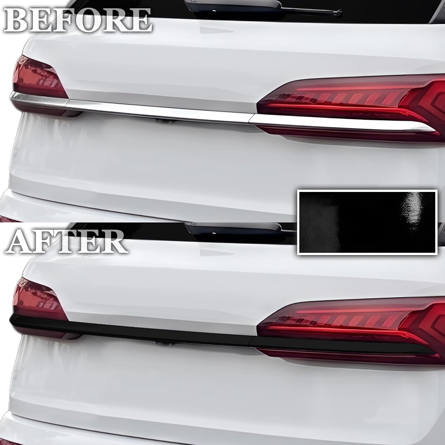BOGAR TECH DESIGNS for Audi Q7 2020-2024 Top Rear Trunk Chrome Delete - Precut Vinyl Trim Overlay, Gloss Black Blackout Look