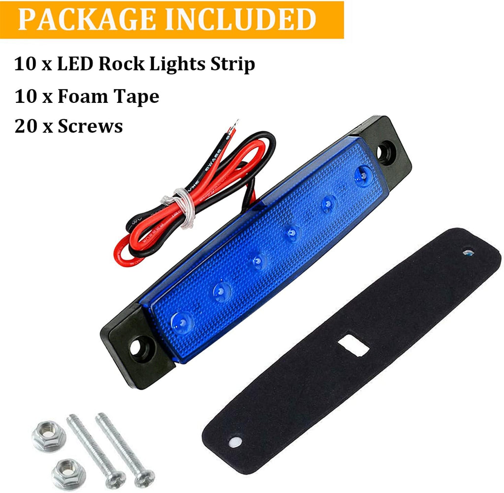 PSEQT 10 Pcs LED Rock Strip Lights Car Exterior Underglow Wheel Fender Well Lighting Kits Waterproof for Golf Cart Wrangler Offroad Truck RV UTV ATV Snowmobile (Blue)