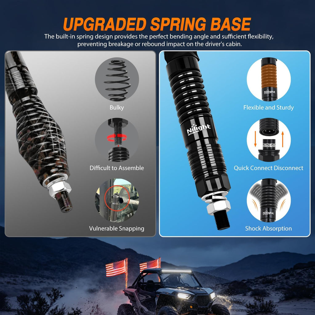 Nilight LED Whip Light 2PC 3FT Spiral RGB Antenna Whips with Spring Base, App/Remote Control DIY Chasing Patterns Brake & Reverse Turn Signal Lights for Side by Side ATV UTV RZR Can-Am Buggy Jeep