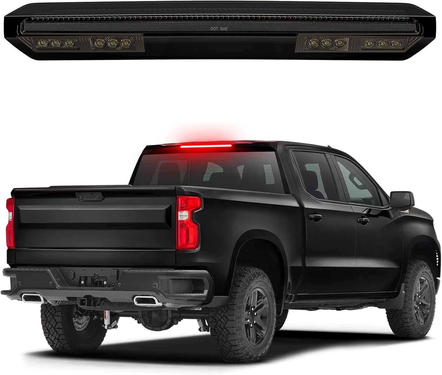 LED 3rd Third Brake Light Compatible with 2019-2025 Silverado Sierra 1500 2500HD 3500HD (Only for Models without Any Cargo Bed Camera) High Mount Rear Brake w/ Truck Cab Cargo Lights, Smoked Len