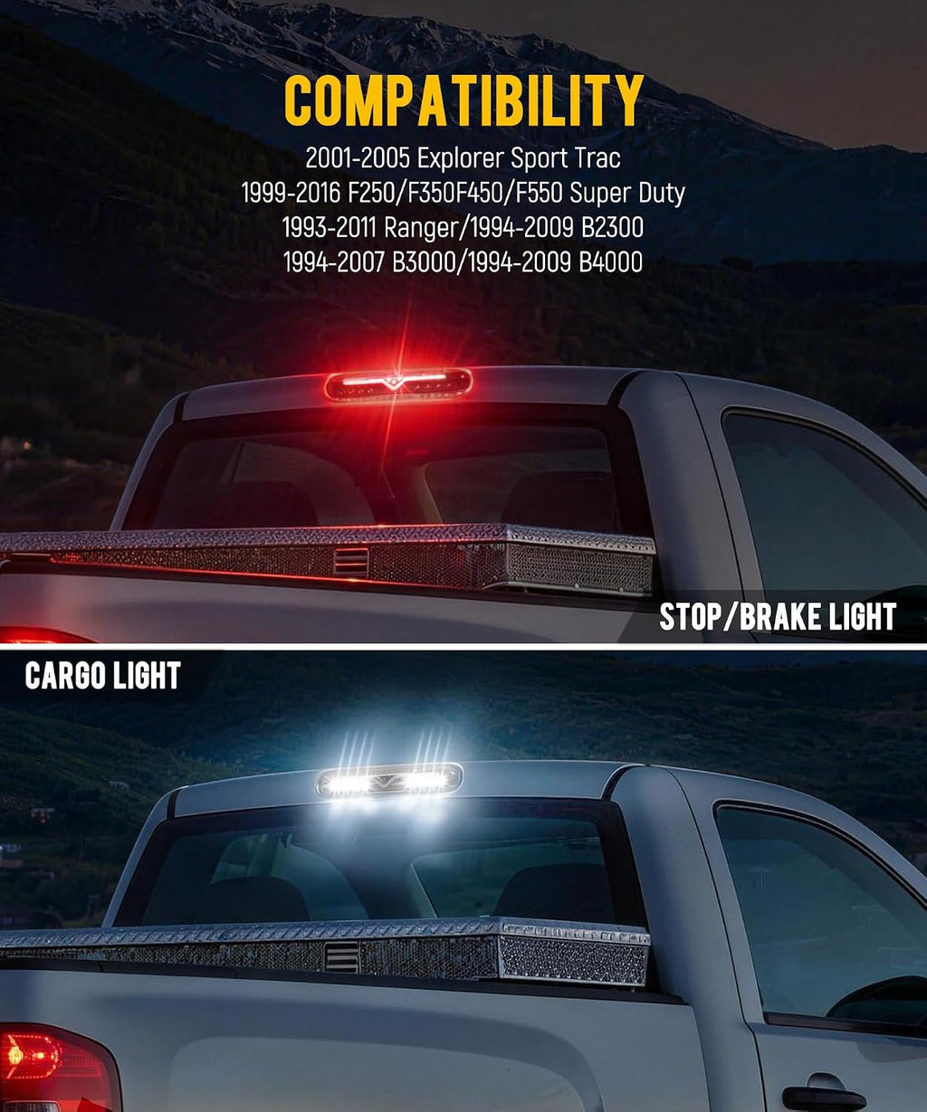 Partsam High Mount Stop Light Led 3rd Brake Replacement for 07-13 Silverado/Sierra 1500 2500HD 3500HD Third Rear Cab Roof Center Tail Cargo Lamp(Smoke Lens)
