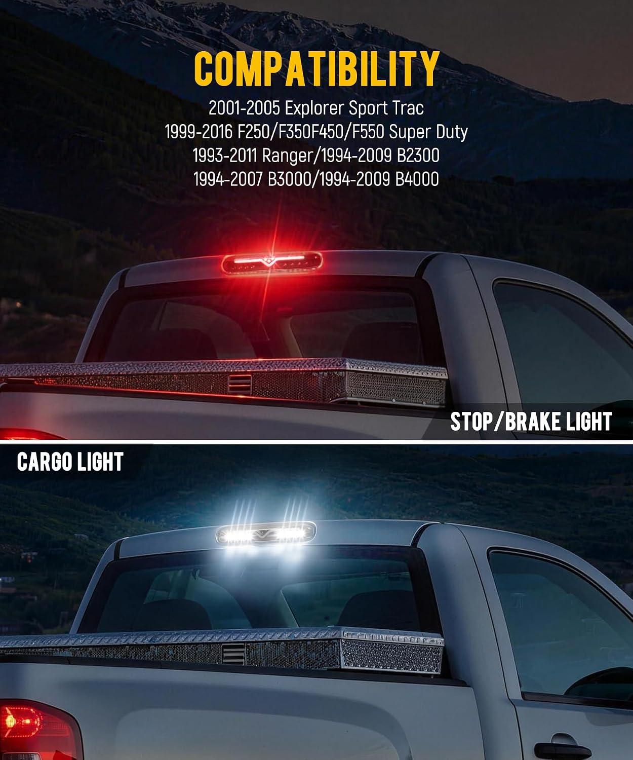 Partsam High Mount Stop Light Led 3rd Brake Replacement for 07-13 Silverado/Sierra 1500 2500HD 3500HD Third Rear Cab Roof Center Tail Cargo Lamp(Smoke Lens)