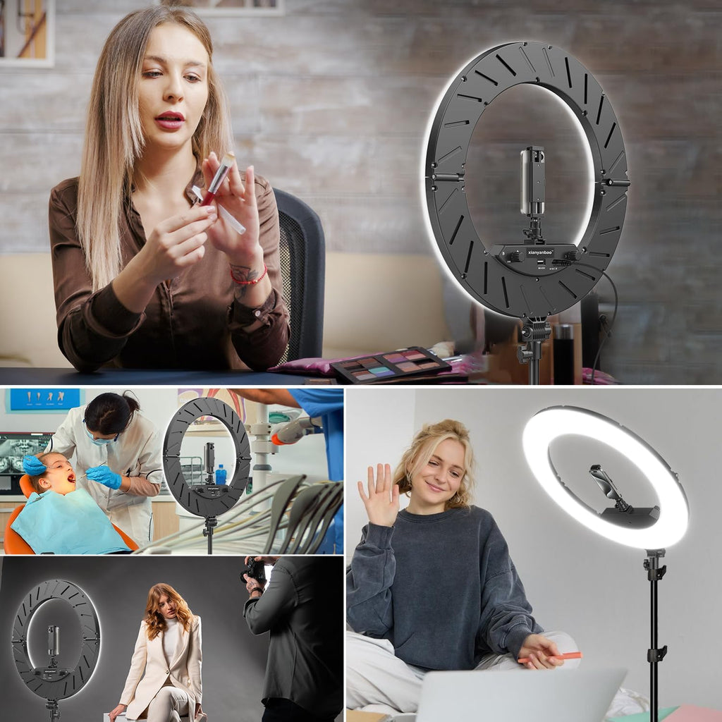 18 inch ring light kit, 55w6700k dimmable led on a desk or shelf