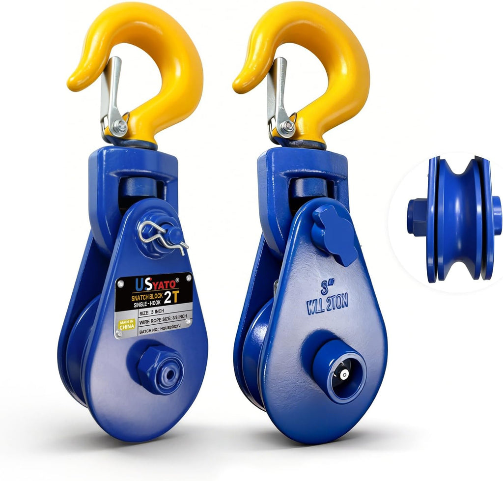 2 Ton (4,400Lbs) Snatch Blocks with Hook,3" Sheave 3/8" Wire Rope Hauler Winch Pulley,Heavy Duty Snatch Block Pulley for Towing,Logging,Offroad Recovery Accessory,Car,SUV,Small Truck,2 Pack