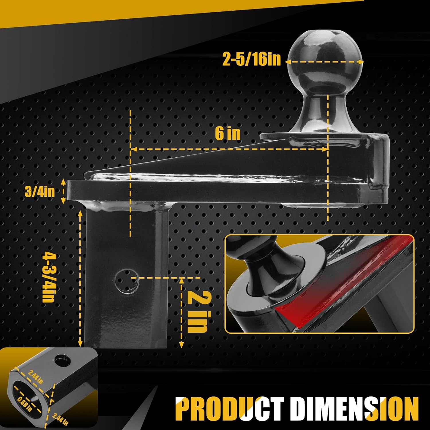 6" Offset Gooseneck Ball Extender, 2-5/16" Hitch Ball, 25,000 lbs GTW / 5,000 lbs VTW, Cab Clearance Solution for Short Bed Trucks, Reinforced Rib Structure, Polyurethane Stabilization System