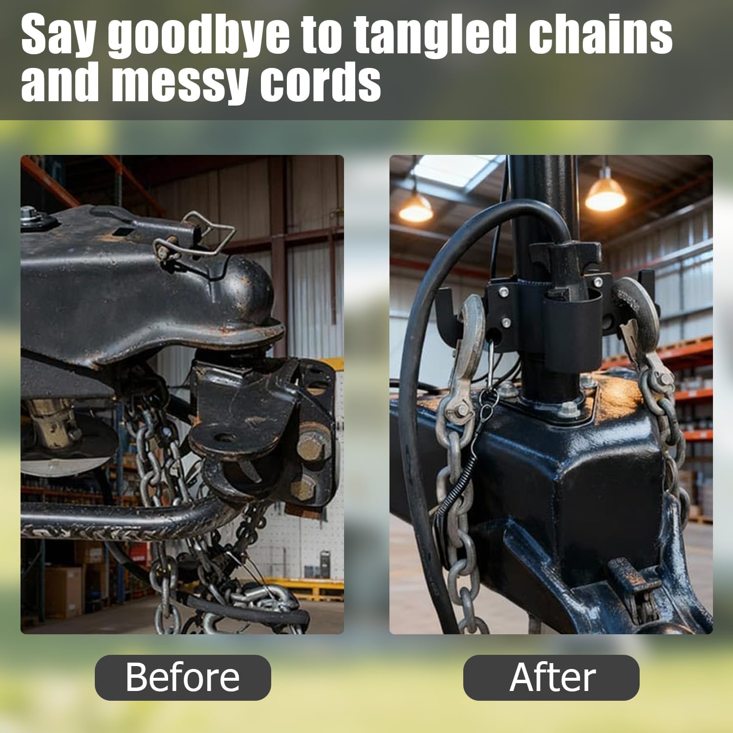 Aluminum Trailer Chain Holder, Trailer Towing Chain Organizer with 7 Way Rv Chain Plug Holder Cover, Heavy Duty Anti-Rust Cable Wire Harness Holder for 2" 2¼" Tongue Jack RV Camper Towing Accessories