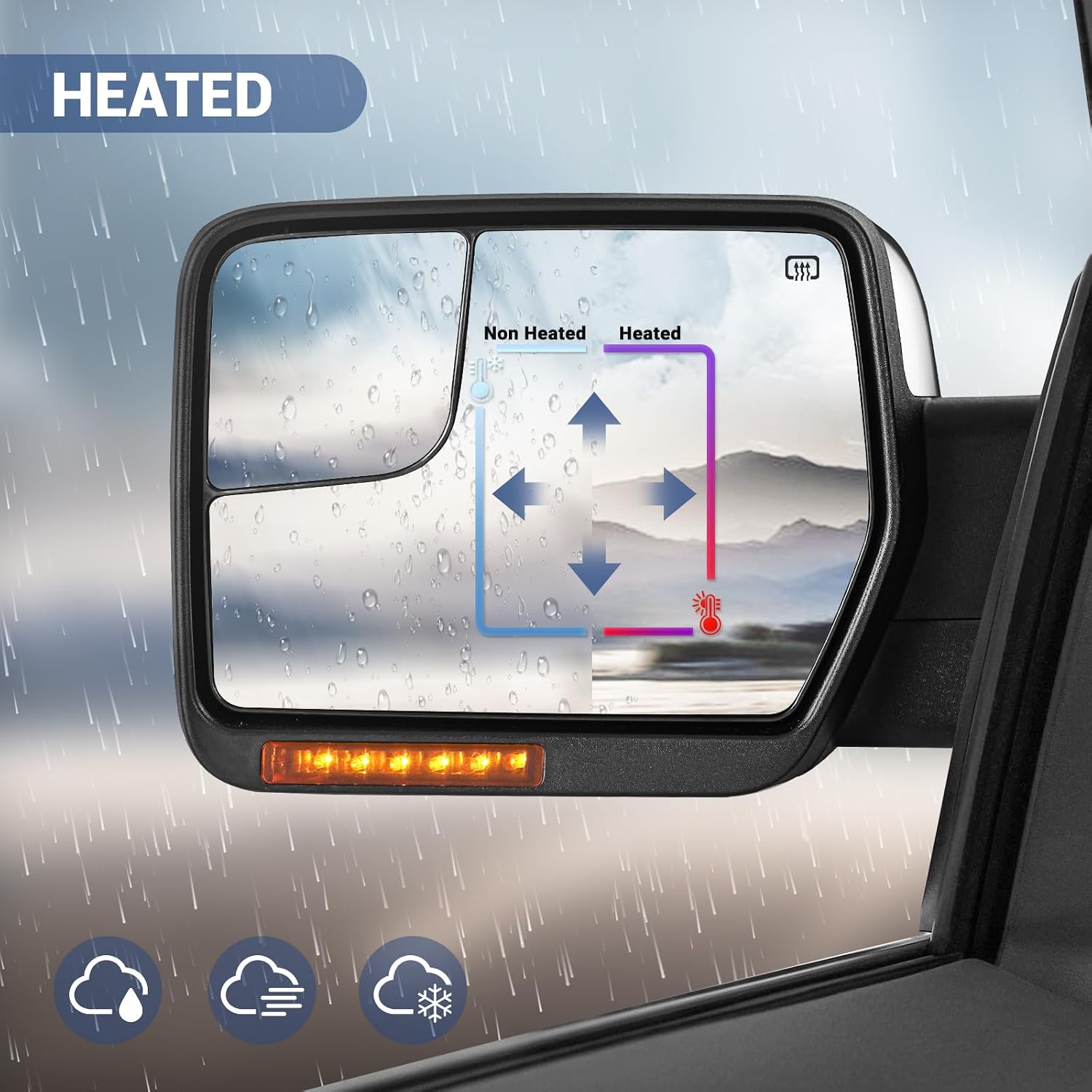 Towing Mirror for Ford F150 - Replacement fit for 2004-2014 Ford F-150 Pickup Truck with Power Adjusted Glass Heated LED Turn Signal Light Puddle Lamp Tow Mirror Pair (Chrome)