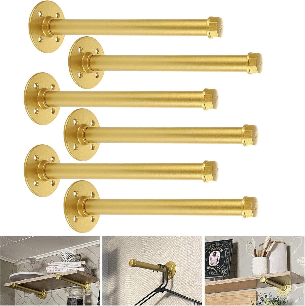 jmiatry 6pcs gold pipe clothes bars 12 inch, main product view