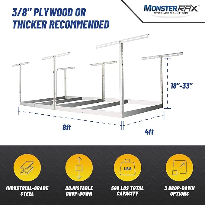 MonsterRax 4x8 Overhead Garage Storage Rack Frame Kit - Image 4