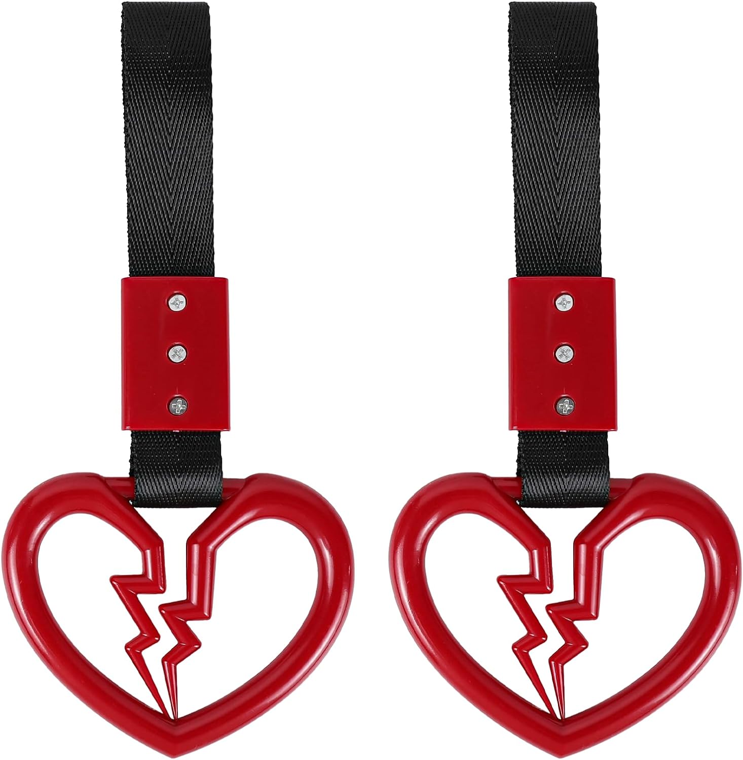 Wuyaoyao 2PCS Broken Heart Handle Ring for Car, Heart Shaped Handle Straps, Hand Strap Grab Handles Hang Ring for Car Bus Subway, Drift Charm Rear Bumper Warning Interior Decoration (Red)