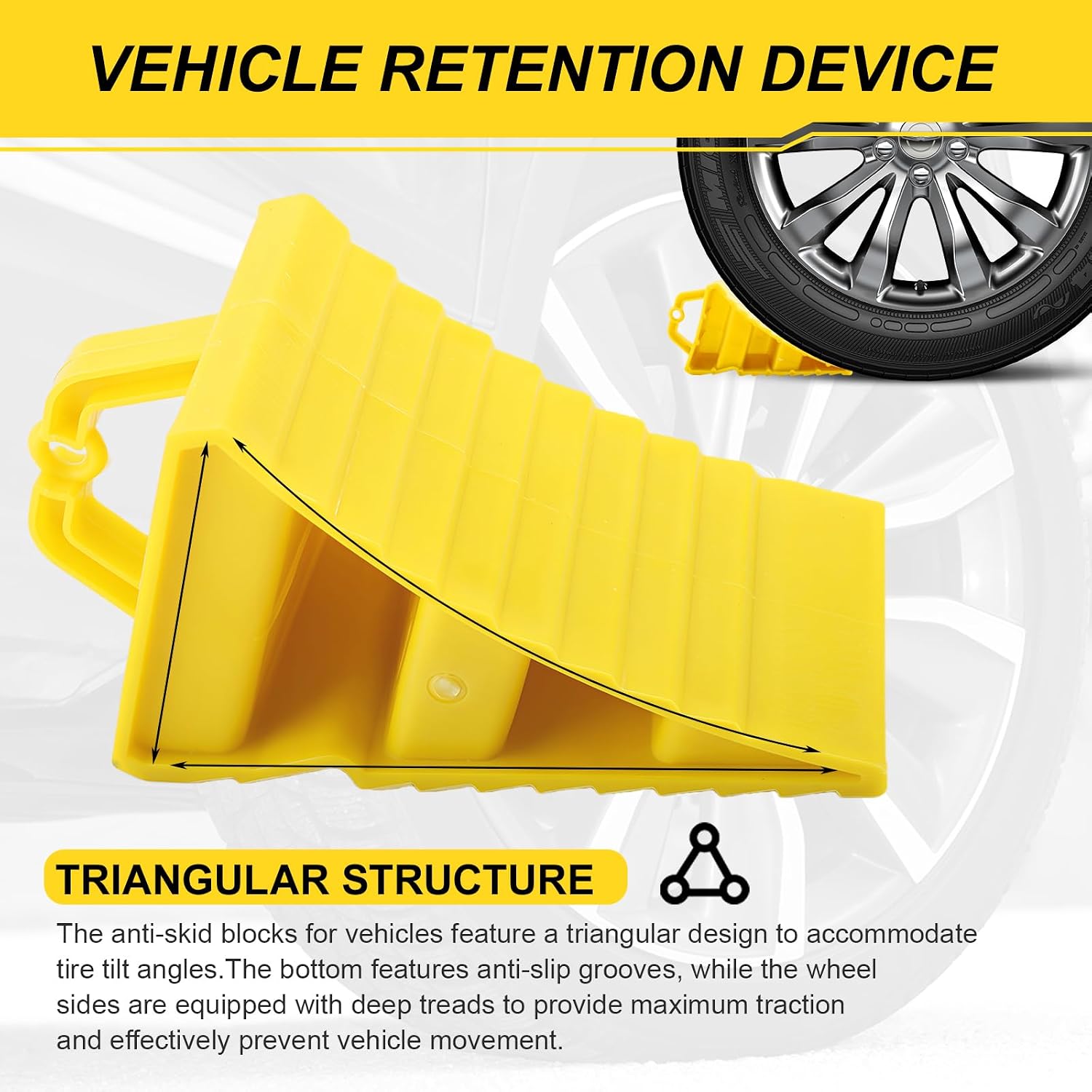 vvag Wheel Chocks for Trailers,2 Pack Heavy Duty Wheel Chocks with Handles for Easy Removal,Hard Plastic Triangular Tire Blocks,Non-Slip Wheel Stoppers for Most Trailers/RVs/Campers (2 Pack)
