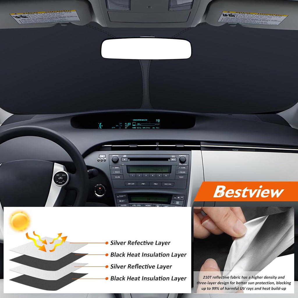 Bestview American Flag Windshield Sunshade for 2010-2015 Toyota Prius Hatchback,Custom Fit Foldable Front Window Sunshade Sun Visor Accessories Protector Block UV Rays Heat, Keep Your Car Cooler