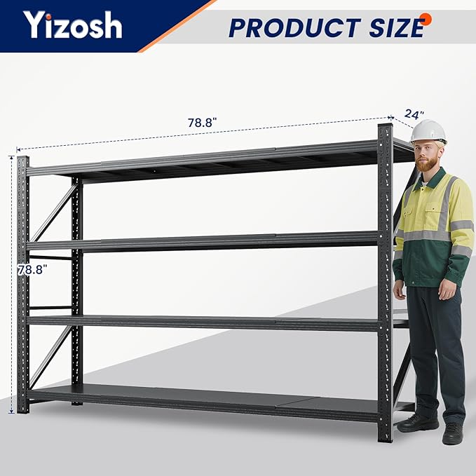 Yizosh 79" W Metal Garage Storage Shelves, 7000LBS Heavy Duty 4-Shelf - Image 2