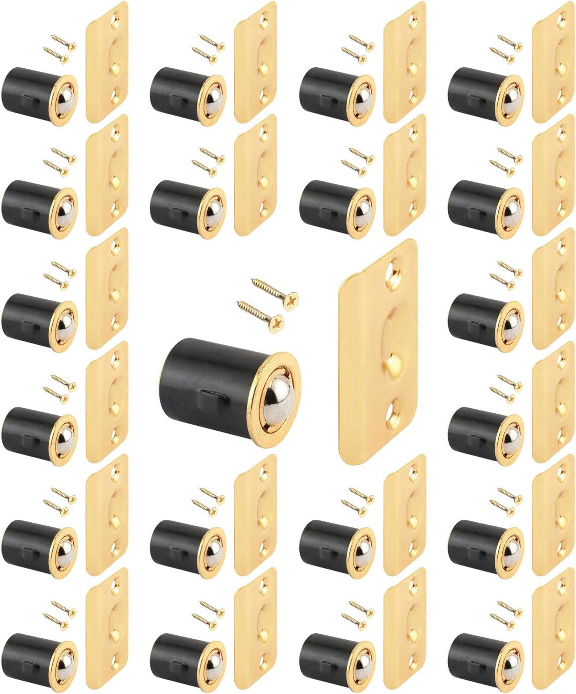 (25 pack) brass plated closet door drive-in ball, close-up detail